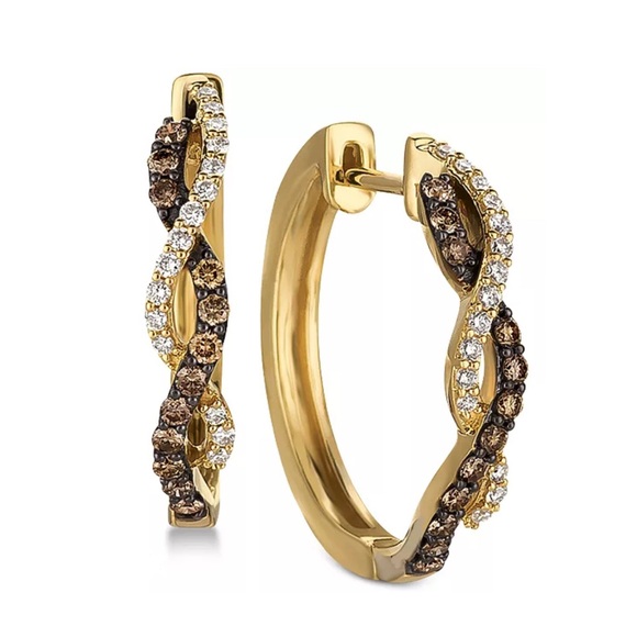 Le Vian 14K Rose Gold 3/4ctw VS/G Natural Diamond Twist Hoop Huggie Earrings - Picture 15 of 15